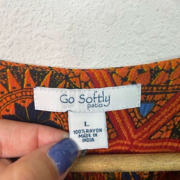 Go Softly Patio Multicolor Safari Giraffe Pleated Orange Dress Size L - Picture 8 of 14